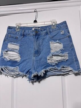 Distressed Light Blue Denim Women's Shorts Size XL